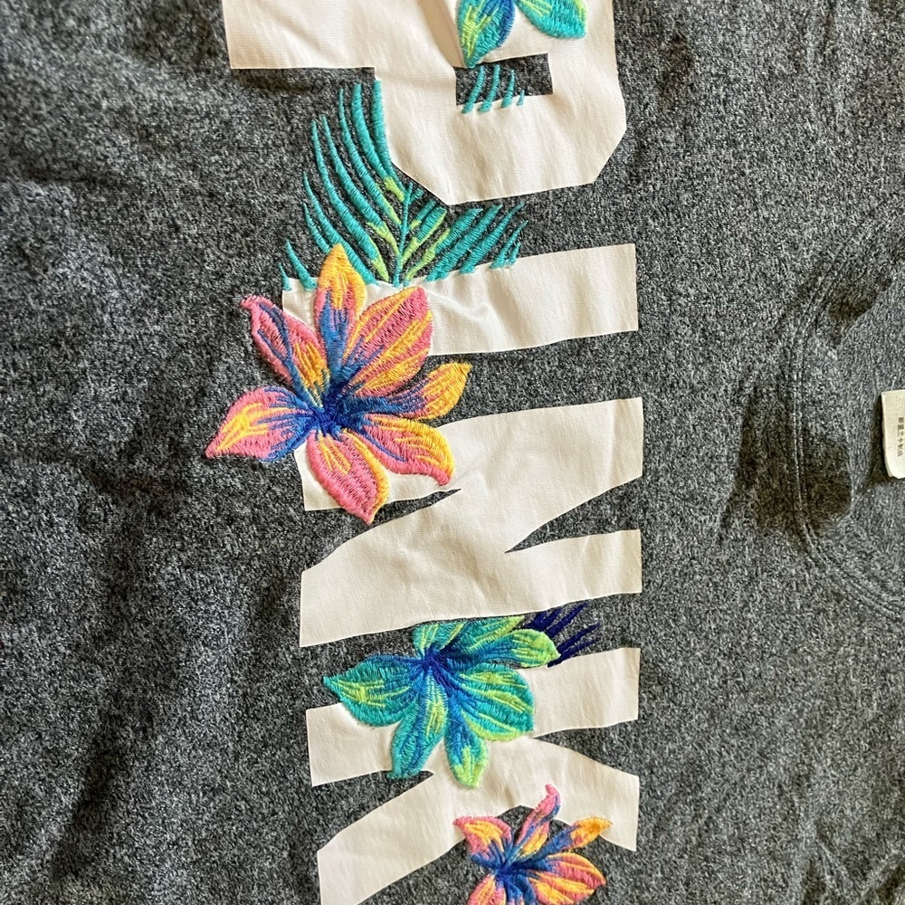 PINK Victoria's Secret Charcoal Long Sleeve with Floral Embroidery - Picture 2 of 4